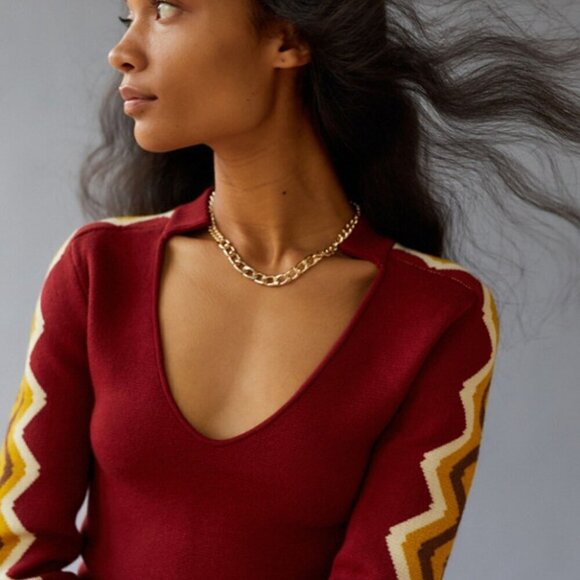BDG Urban Outfitters Sweater Danni Cropped Chevron Patterned Sleeve Boho X-Small - Picture 1 of 9